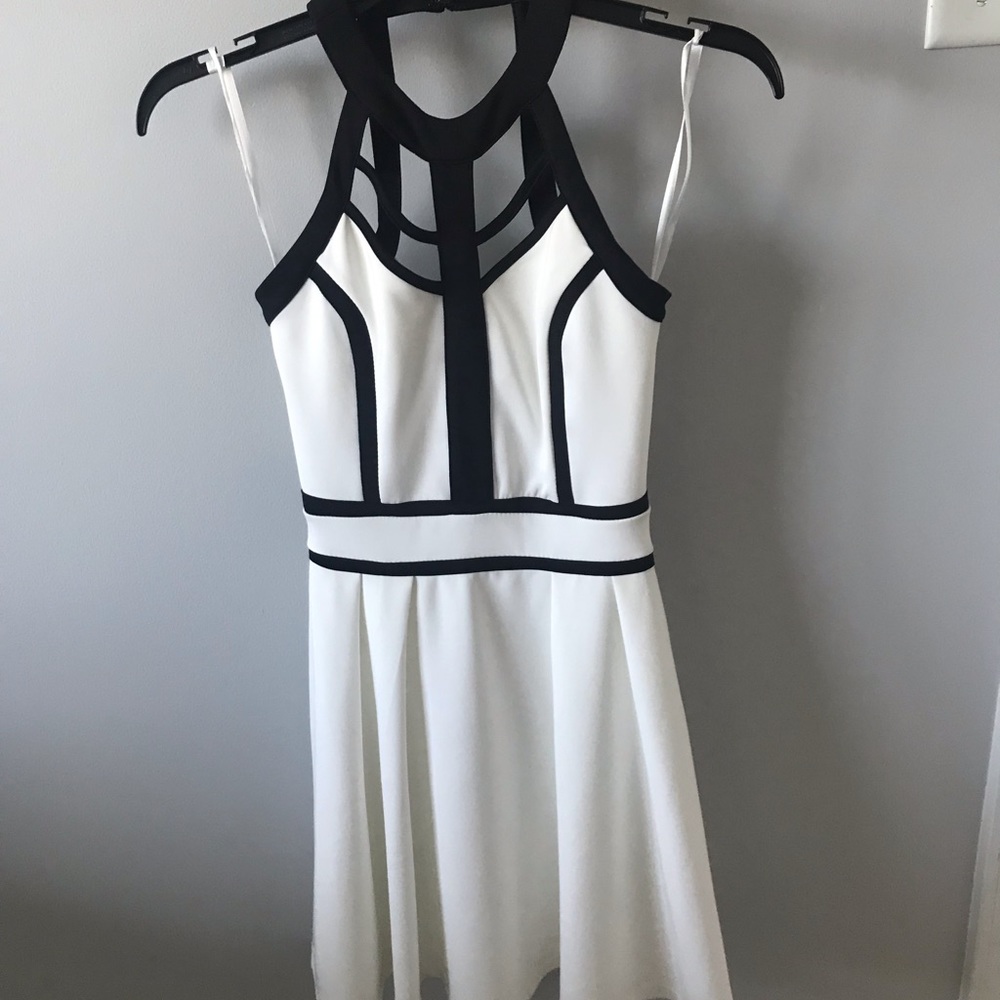 Xenia Black and White Halter Top Dress